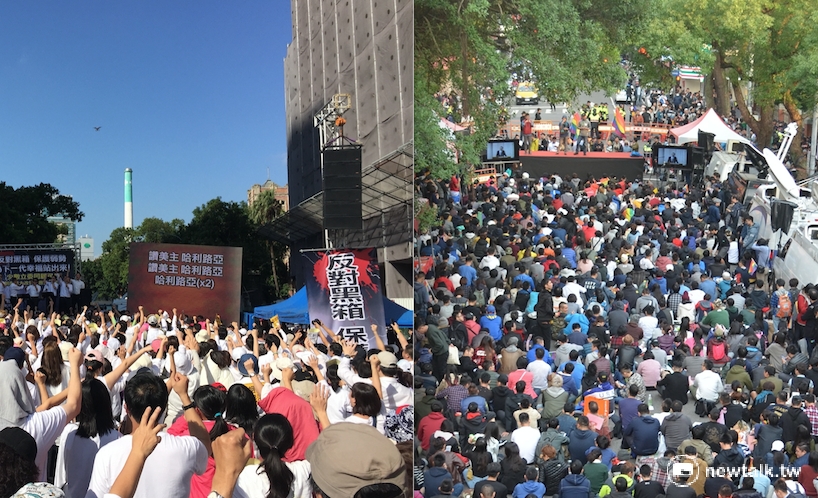 立法院12月26日將排審婚姻平權法案，反同（左）與挺同（右）團體已搶佔立院周邊路權，挺同方預計將聚集於青島東路與濟南路側，反同方則是申請到立院大門中山南路路權。 圖：新頭殼合成資料照片