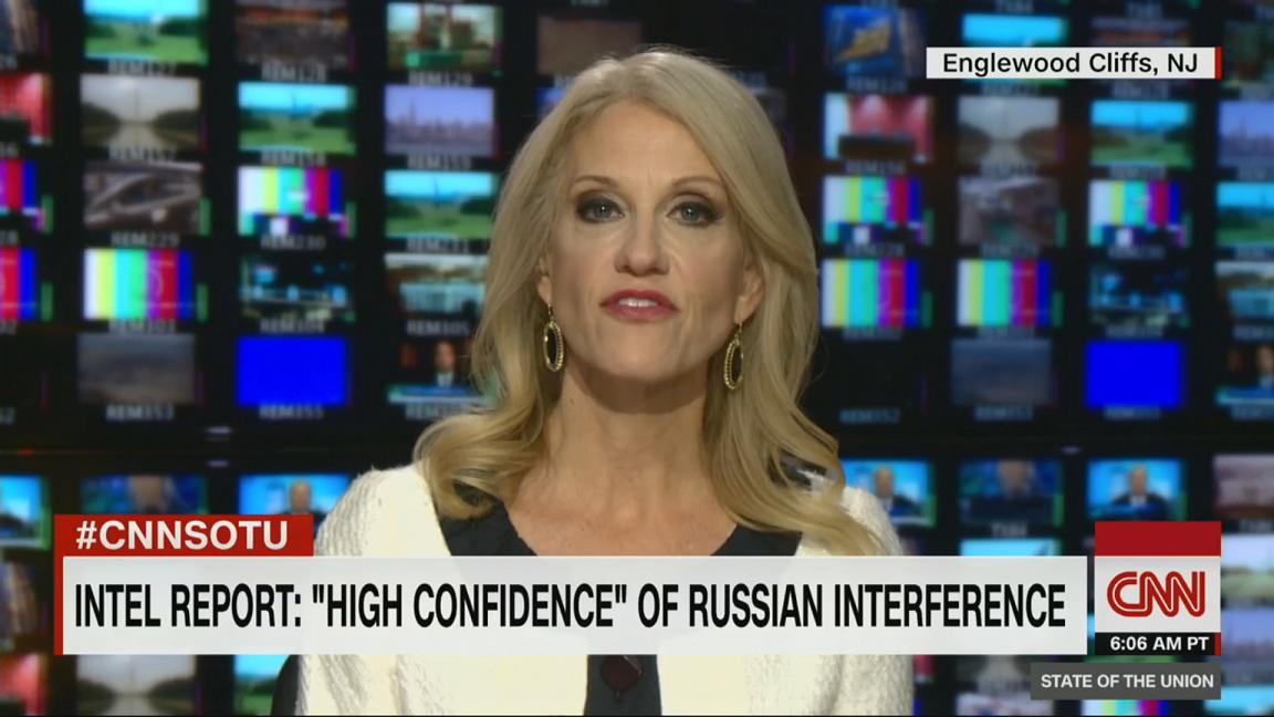 川普團隊幕僚康威（Kellyanne Conway）向CNN表示，希拉蕊放任自身電郵被駭，反駁有關外力介入美國大選的說法。 圖：翻攝CNN推特