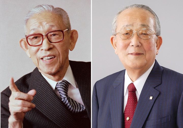「京瓷」創辦人稻盛和夫享耆壽 90 歲，矢板明夫感嘆：日本失去了一位非凡的企業家、思想家、哲學家。（圖為松下幸之助與稻盛和夫） 圖：翻攝自矢板明夫臉書