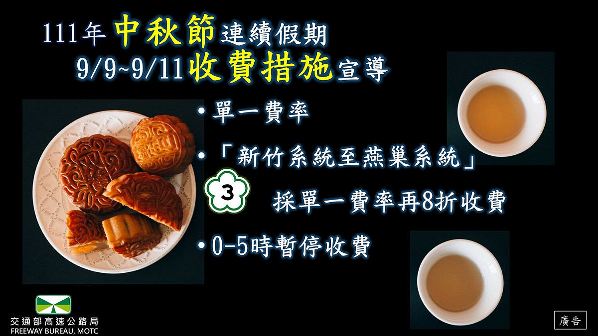 中秋連假收費措施。 圖：交通部高速公路局/提供
