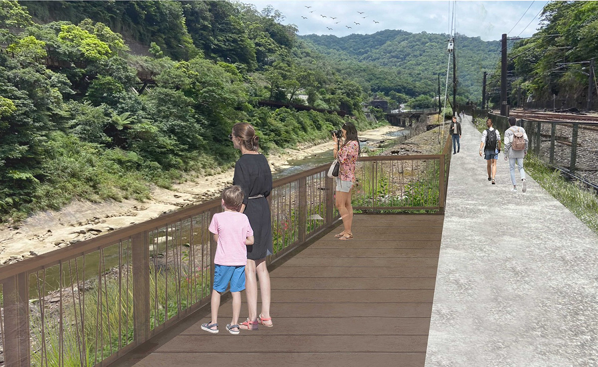 三貂嶺走讀廊道觀景平台模擬圖。 圖：新北市觀旅局提供