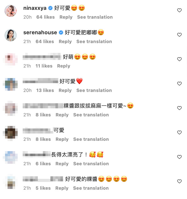 好友和粉絲紛紛在留言區刷一排好可愛。 圖：翻攝自粿粿IG