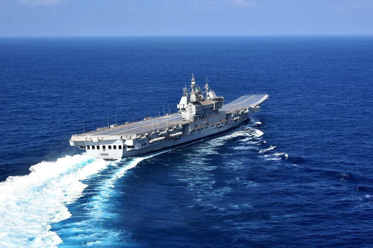 印度首艘國產航母「維克蘭特號（ INS Vikrant ）」。 圖：翻攝自推特