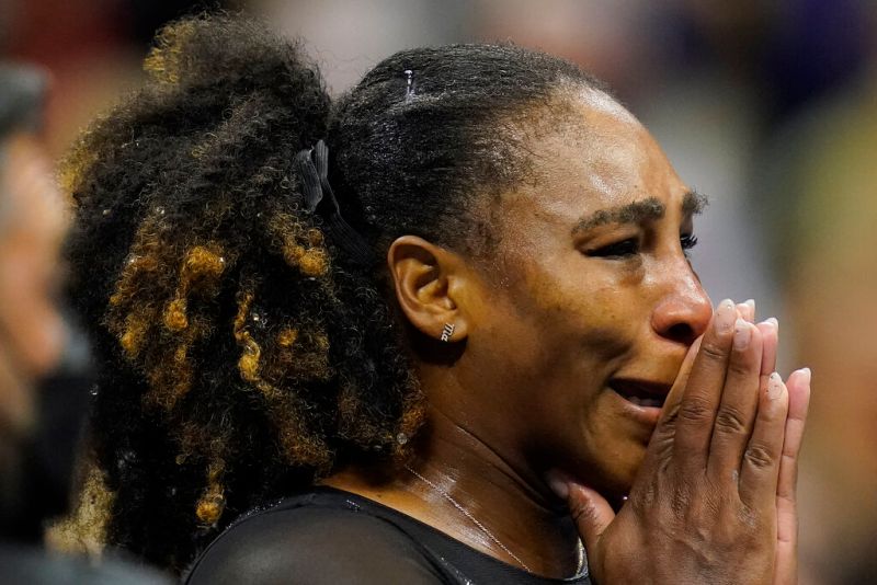 Serena Williams在生涯最後一屆美網出局後，激動落淚。 圖／美聯社／達志影像