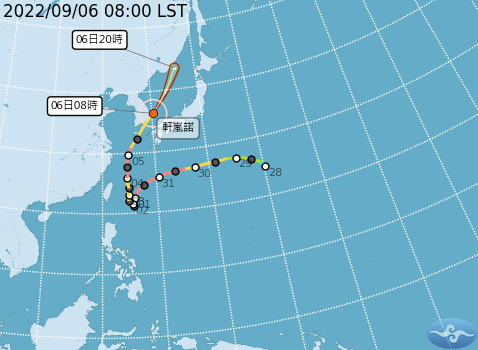中颱軒嵐諾正加速往北北東前進，不影響中秋天氣。 圖：中央氣象局／提供