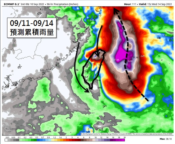 降雨都集中在台中以北到宜蘭一帶。 圖：翻攝自天氣職人吳聖宇臉書