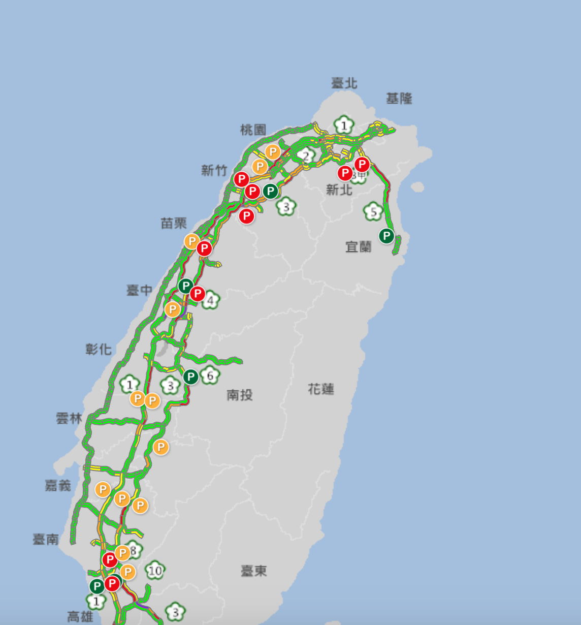 預估傍晚過後車流會減緩，國5則要到晚間8時到9時後才會紓解。 圖：翻攝自交通部高速公路局