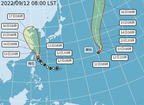 原位於日本東南方海面的熱帶性低氣壓，於今(12)日08時發展為輕度颱風。 圖：中央氣象局/提供