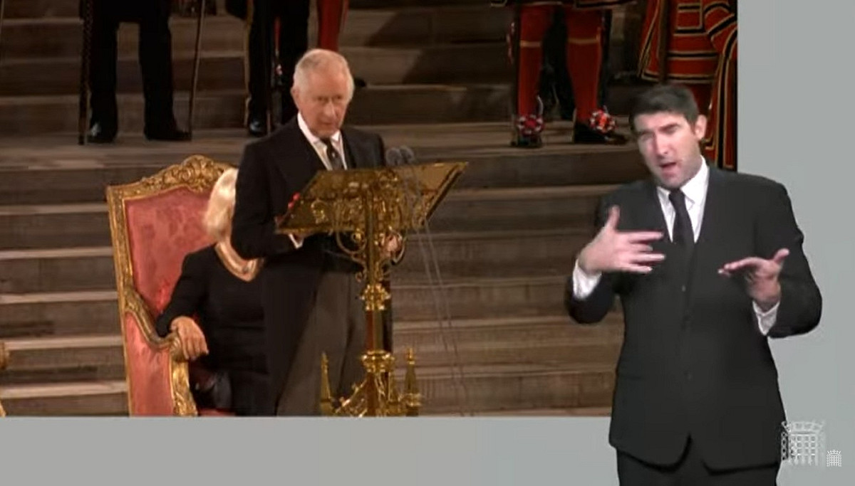 英王查爾斯三世（Charles III）12日首度在英國國會發表演說。 圖：翻攝英國國會YouTube