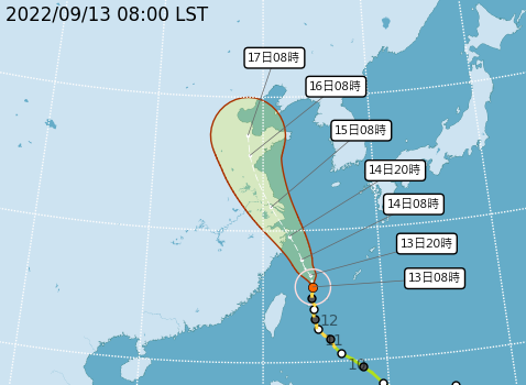 今日梅花颱風外圍環流持續影響。 圖：中央氣象局／提供