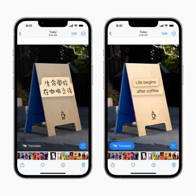 「原況文字」使用裝置端智慧，能跨iOS辨識圖片中的文字，現在，此項功能也將適用於影片，使用者可以在任何畫面暫停影片，並與其中的文字互動。「原況文字」也新增讓使用者得以快速轉換匯率、翻譯文字等功能。 圖：翻攝自蘋果官網