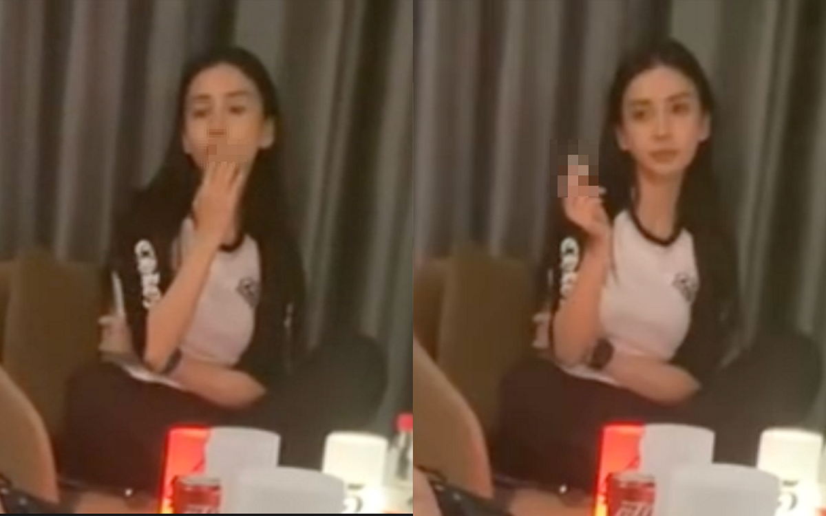 有網友在微博曝光Angelababy「盤腿抽菸」影片，畫面一出震驚全網。 圖：翻攝自微博
