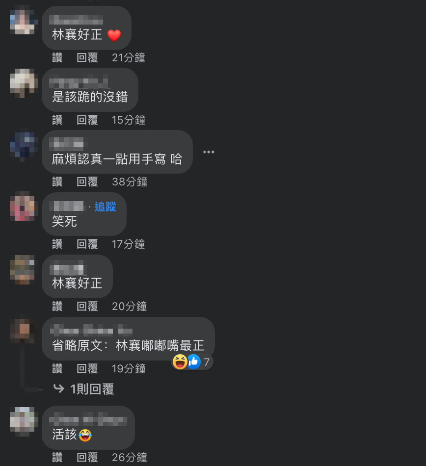 粉絲紛紛開玩笑表示被罰跪活該。 圖：翻攝自聖結石FB