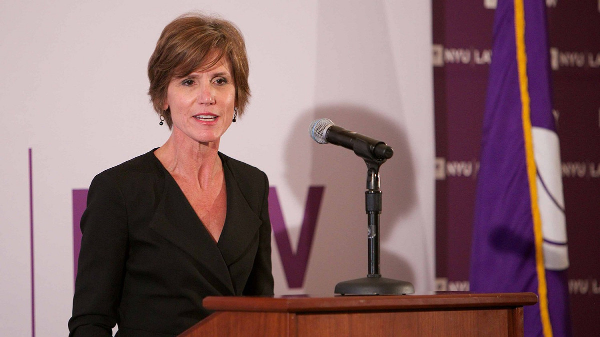 美國代理司法部長葉慈(Sally Q. Yates)30日下令，司法部不得到法庭為川普的禁令辯護。 圖：翻攝YouTube