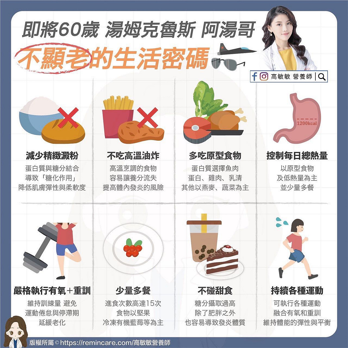 營養師高敏敏表示，步入中年不顯老有8大絕招。 圖：翻攝自高敏敏 營養師／臉書專頁