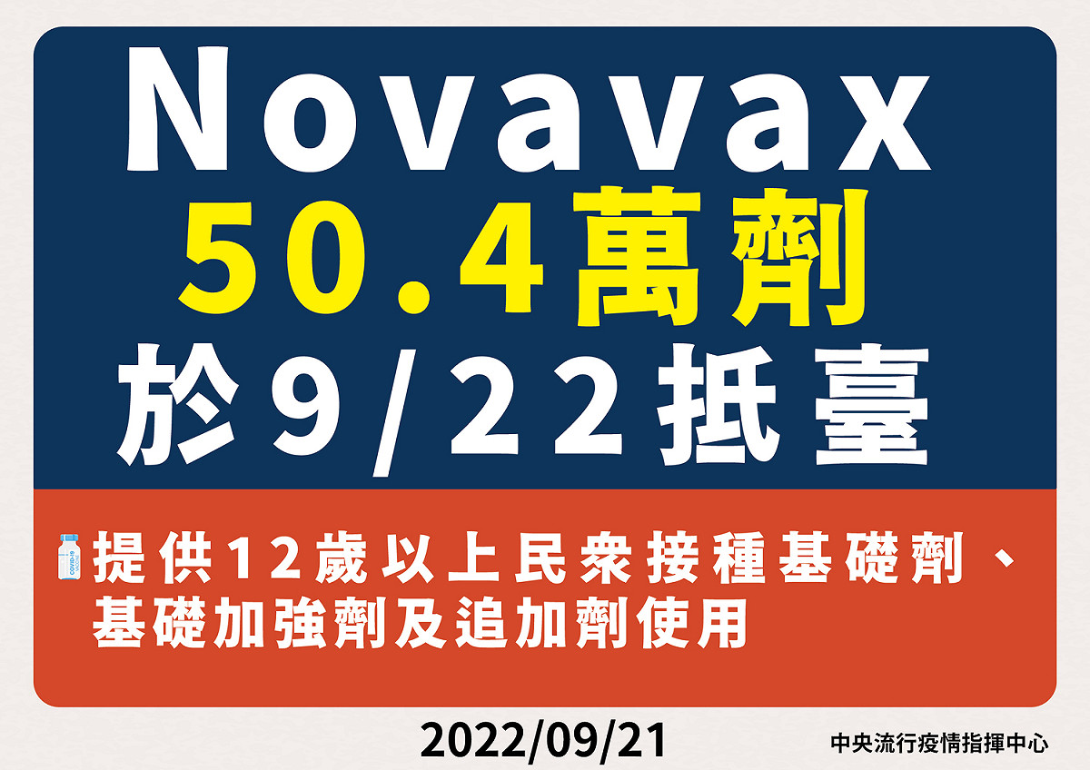 Novavax50.4萬劑將於明日抵台 圖：中央流行疫情指揮中心/提供
