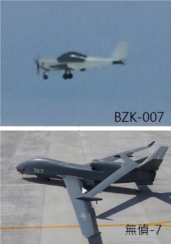 國防部公布23日台海周邊空域空情動態，解放軍4機侵擾西南空域，其中包括BZK-007、無偵-7無人機。 圖：新頭殼合成(資料照)