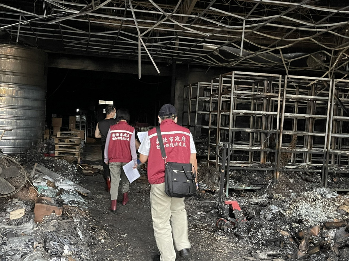 動保處人員會同飼主進入火場，在3樓發現非法繁殖場。 圖：新北市動保處提供