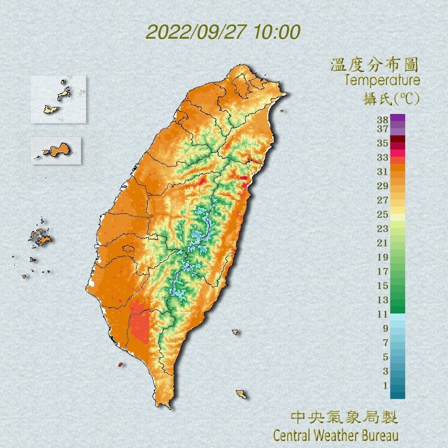 吳德榮表示，今起各地日夜溫差大，白天氣溫回升到35、36度，早晚的低溫僅22度，早出晚歸的民眾應要適時增添衣物。 圖：中央氣象局／提供