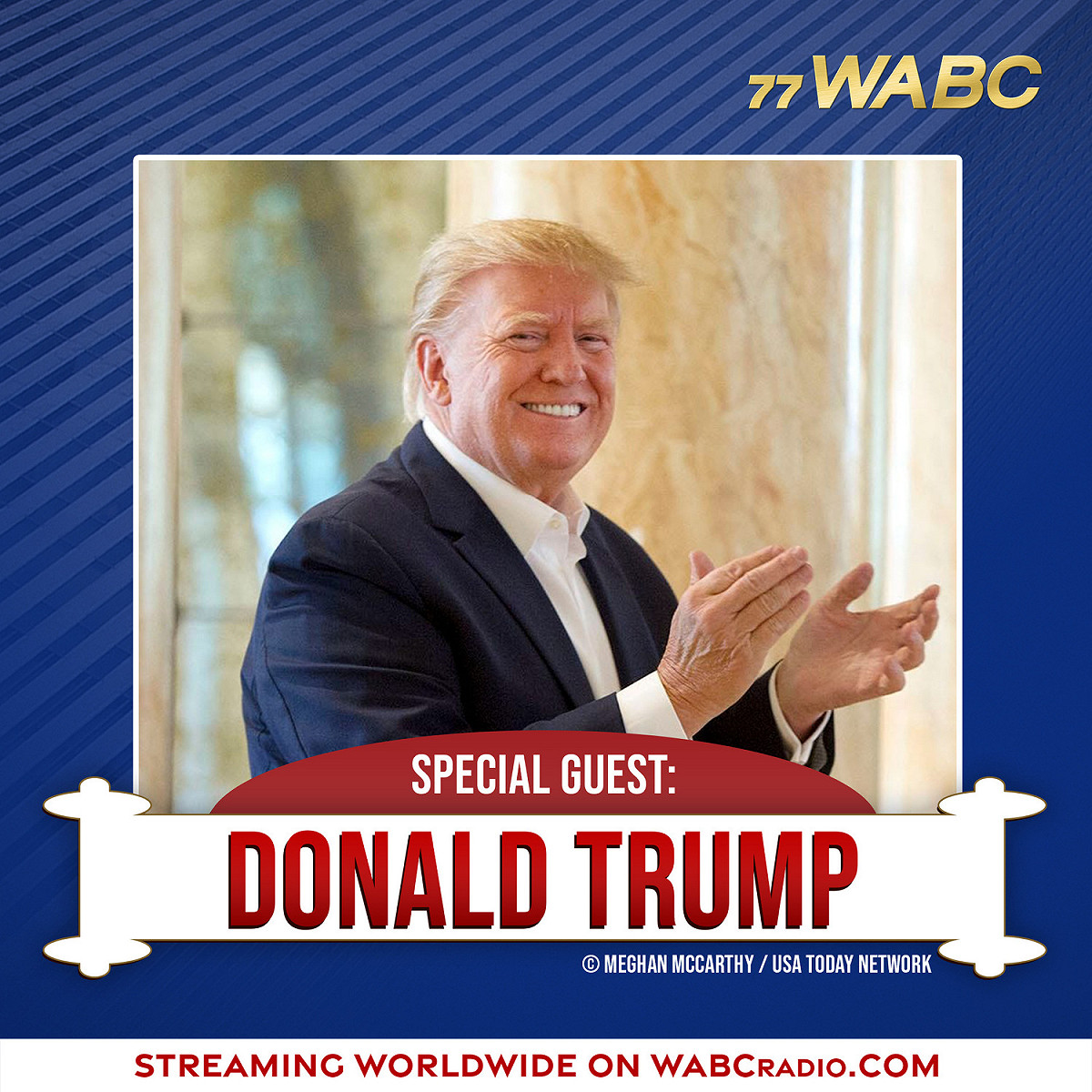 美國前總統川普27日接受《77 WABC》廣播電台專訪。 圖：翻攝77 WABC臉書