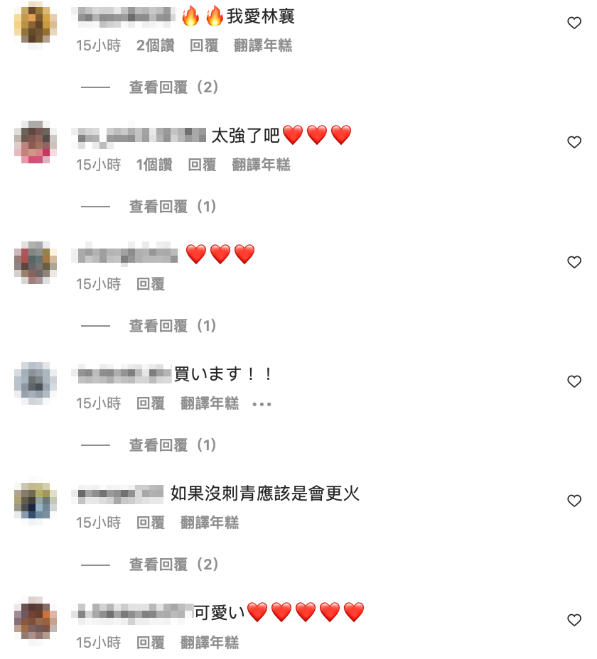 海內外粉絲也都湧入留言區，即便屢酸民攻擊，林襄仍人氣紅不讓。 圖：翻攝自林襄IG