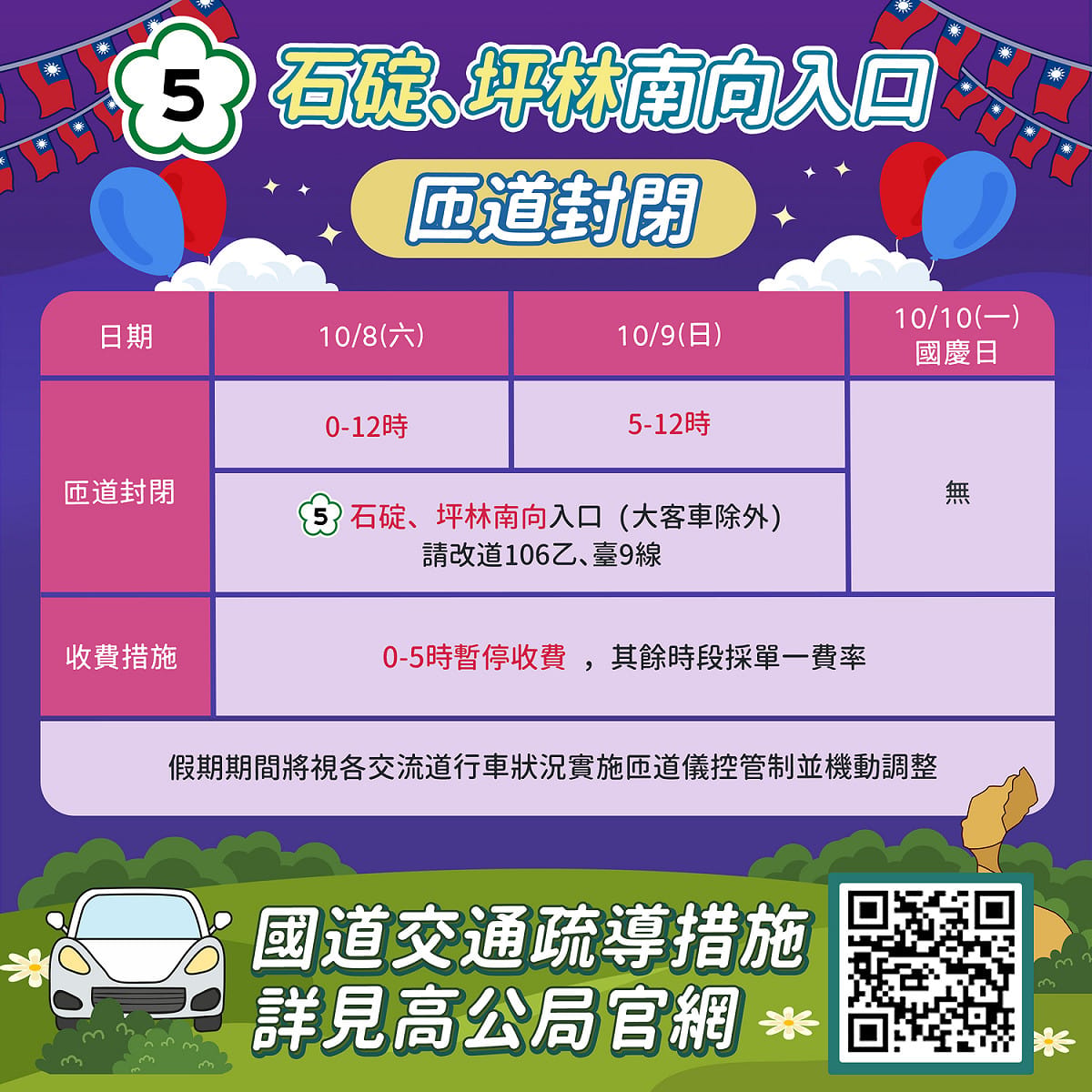 石碇、坪林南向入口匝道封閉。 圖：新北市交通局提供