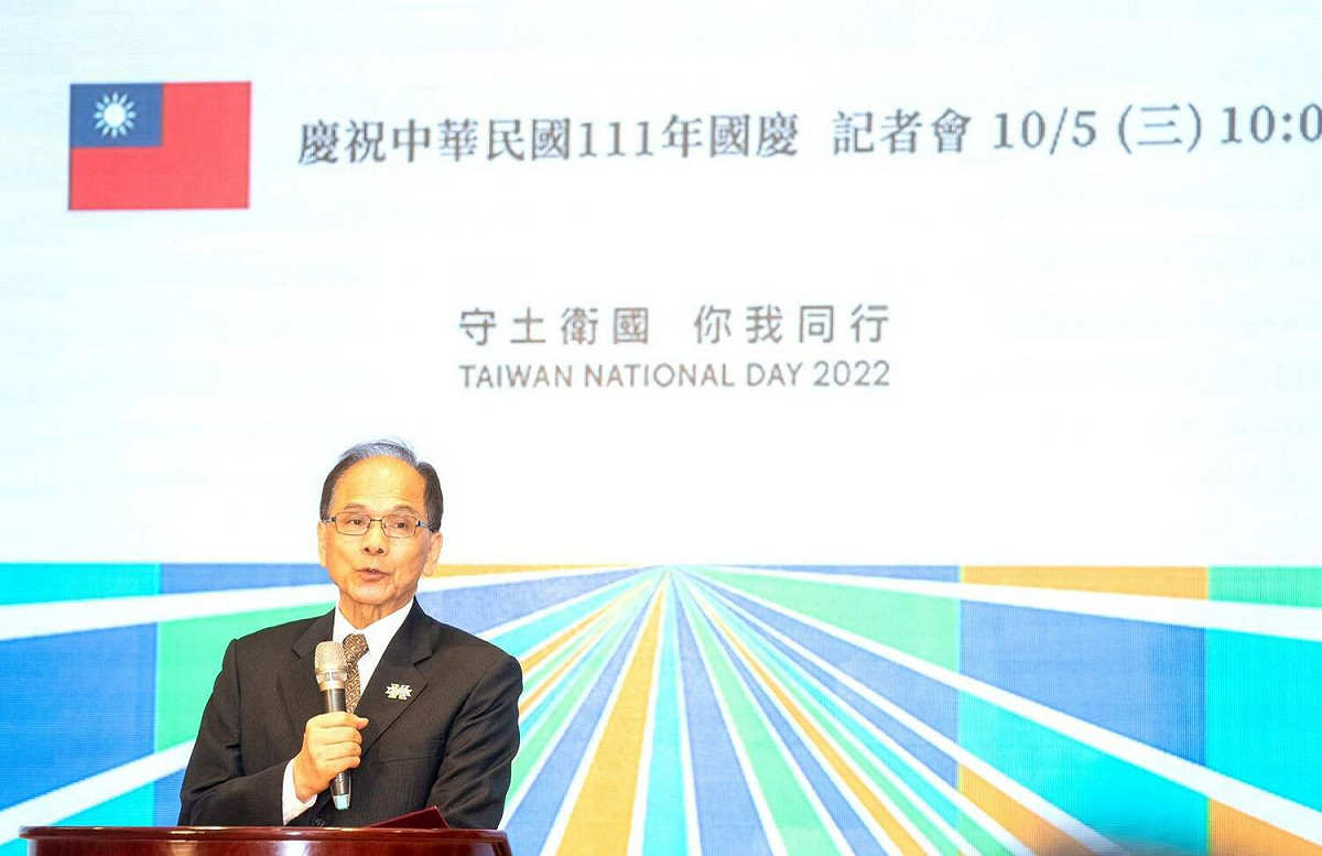 游錫堃今在立法院主持中華民國各界慶祝111年國慶記者會。 圖：游錫堃辦公室提供