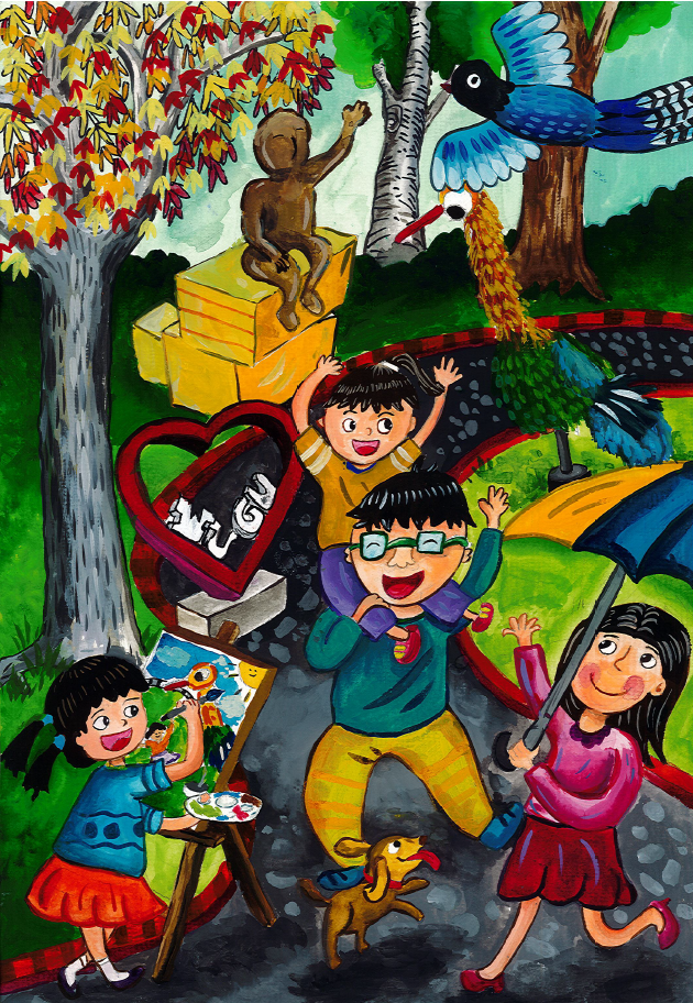 「五股夏綠地之城市綠美學」畫作，描繪翻轉五股後所帶來的無限盎然生機。 圖：新北市城鄉局提供