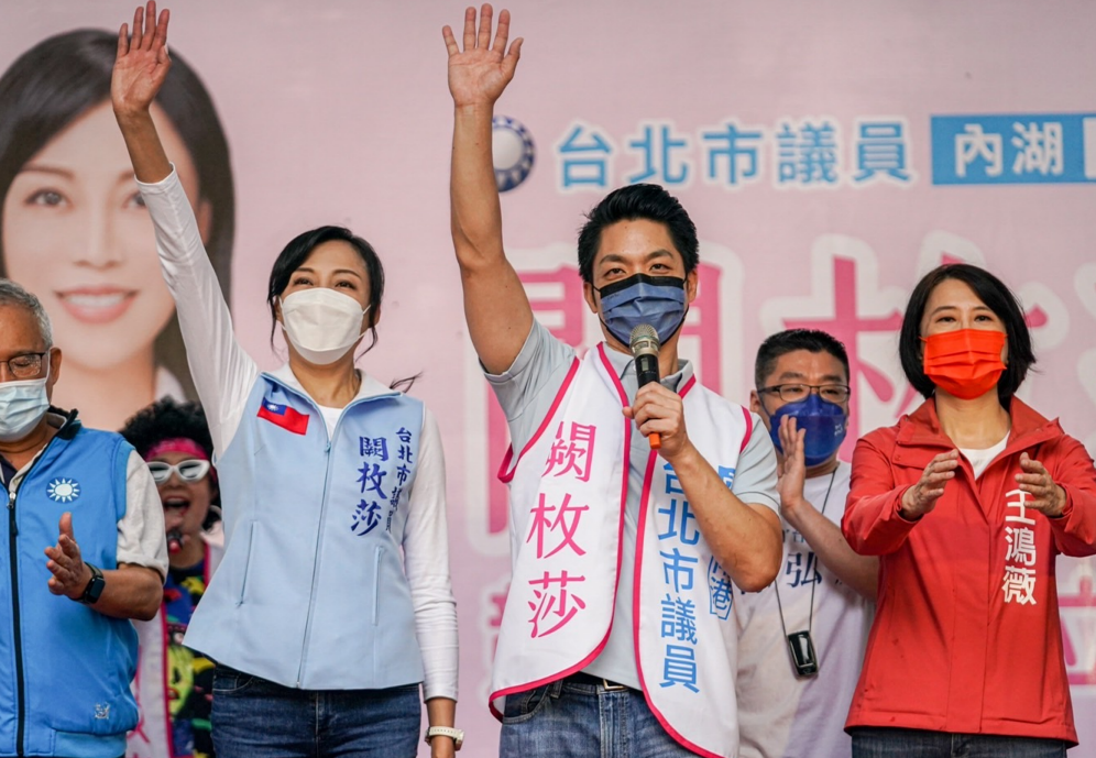 蔣萬安上午出席闕枚莎議員競總成立大會。 圖：蔣萬安辦公室/提供