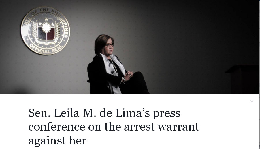 菲律賓議員德利馬在臉書公布自己即將被捕訊息，表示會在辦公室等著，請支持者為她祈禱。 圖：翻攝德利馬臉書