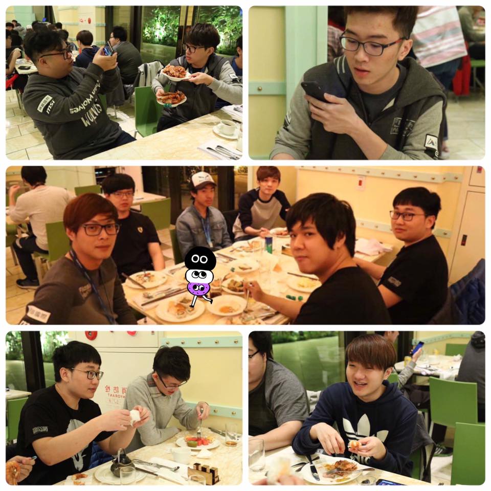 慶功宴席上，選手開心地與食物合照 圖：翻攝自閃電狼粉絲專頁