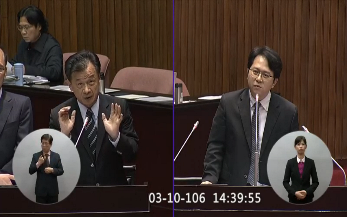 針對中國籍周姓男子涉入共諜案，法務部長邱太三(左)10日回應，《保防法》可以作為建立國家安全事前防護機制。 圖：翻攝自立法院ivod