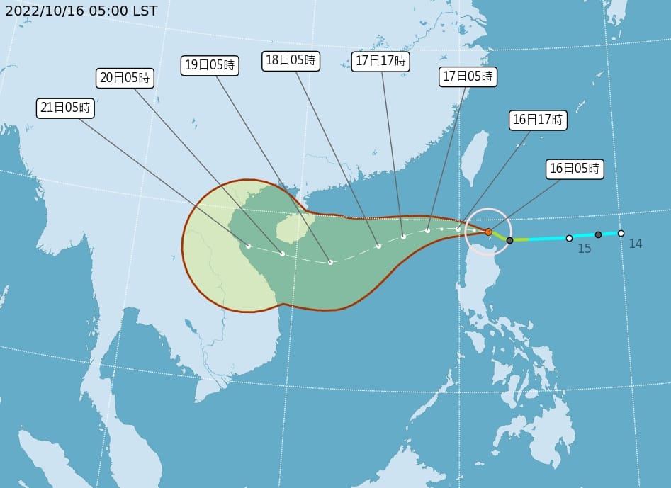 「輕颱尼莎」暴風圈雖未觸及陸地，仍應慎防致災雨及強風。 圖/中央氣象局