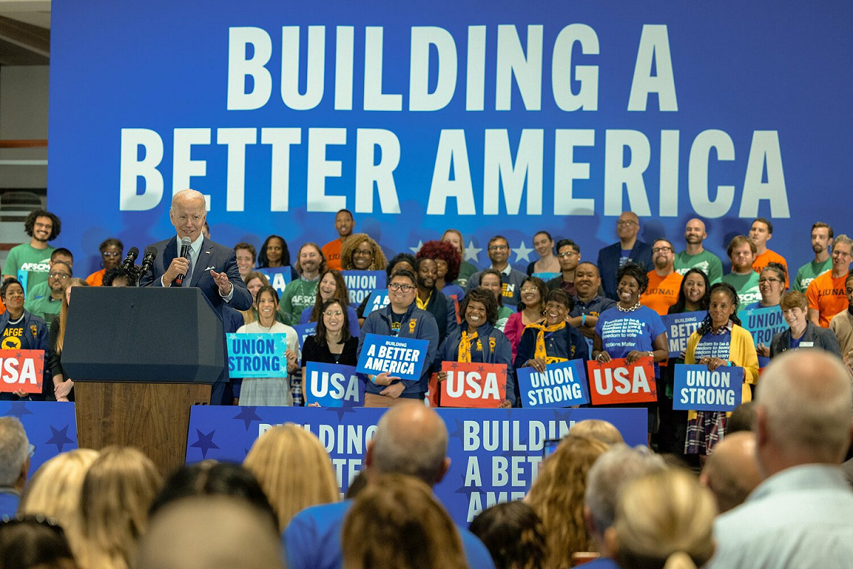 美國總統拜登（Joe Biden）在造勢會場上演說。 圖：翻攝自拜登推特（資料照）