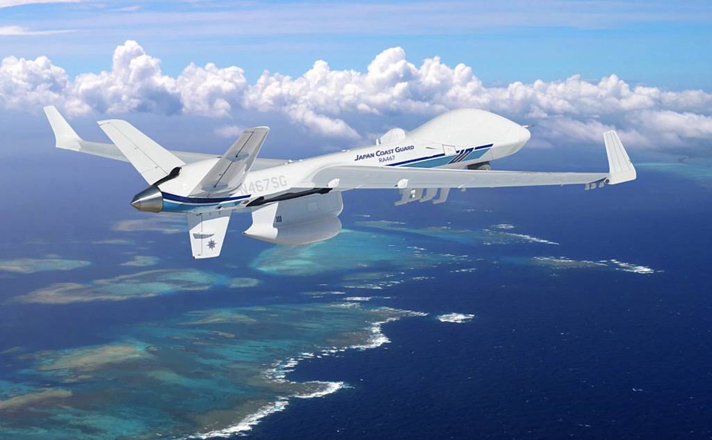 日本海上保安廳採購的MQ-9B「海上衛士」(SeaGuardian)無人機渲染圖。 圖：翻攝General Atomics Aeronautical Systems官網
