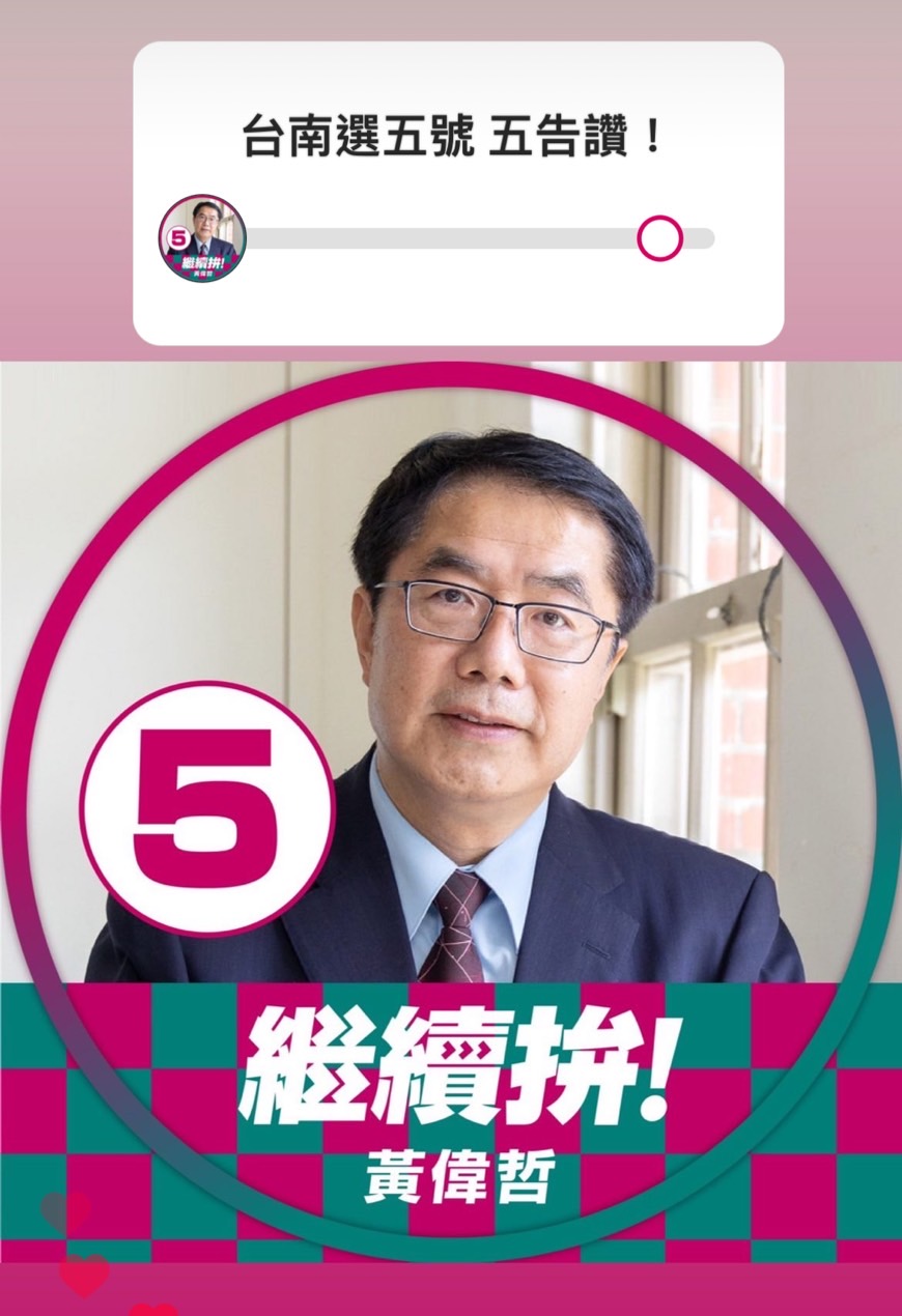 「台南5夠讚！」黃偉哲請來自新市的青農陳正明代抽籤，抽中5號。 圖：黃辦提供