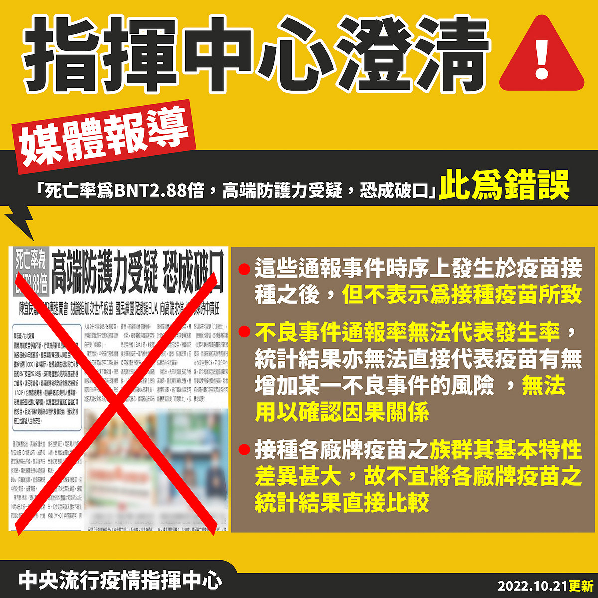 王必勝對媒體報導澄清，這是錯誤的推論。 圖：中央流行疫情指揮中心／提供