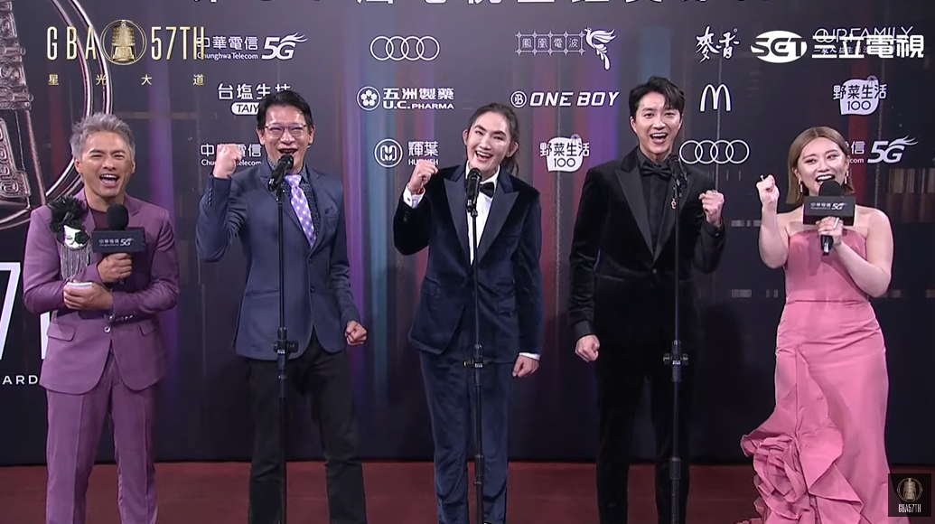 徐展元、錢薇娟和江宏傑(左至右)以《全明星運動會》入圍益智及實境節目主持人獎。 圖：翻攝自YT/廣播電視金鐘獎 Golden Bell Awards