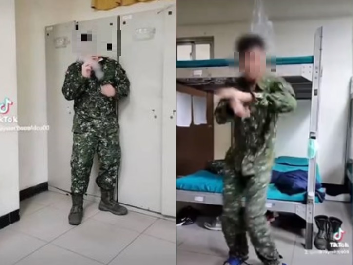 關指部4人營區內「抽菸尬舞拍抖音」 圖:翻攝自TikTok