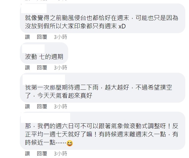 很多人對週末下雨特別有感。 圖：取自鄭明典臉書