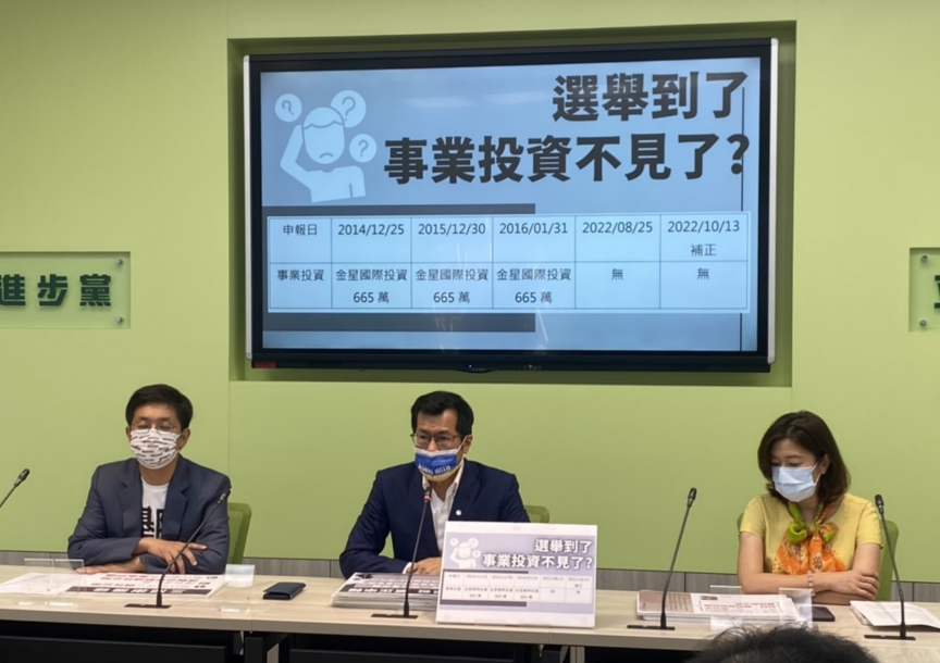 民進黨團上午舉行記者會，質疑謝國樑財產申報不實。 圖：蔡適應辦公室提供