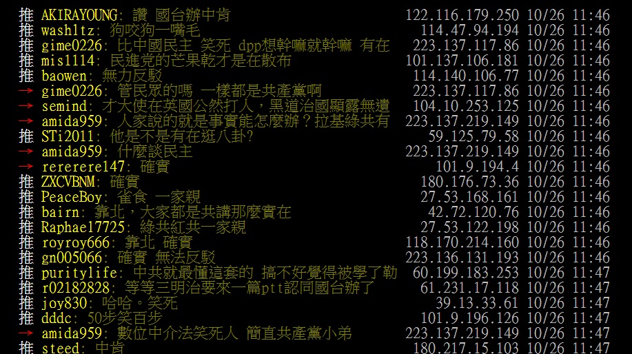 PTT八卦版出現狂推國台辦言論的風向。 圖：翻攝自PTT八卦版