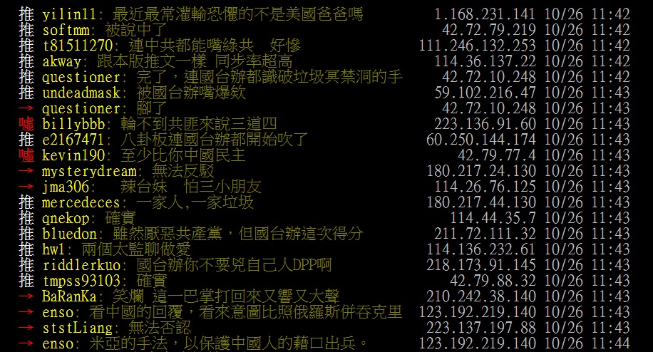 PTT八卦版出現狂推國台辦言論的風向。 圖：翻攝自PTT八卦版