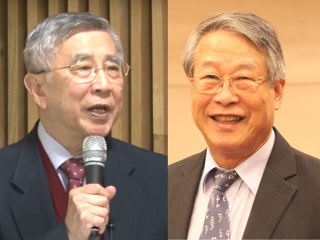 總統府資政李明亮(左)邀請中研院院士廖運範(右)擔任共同發起人，並邀集8位中央研究院院士及17位前大學校長等多位海內外學者發布共同聲明力挺陳時中。 圖：翻攝自Youtube、取自中研院網站