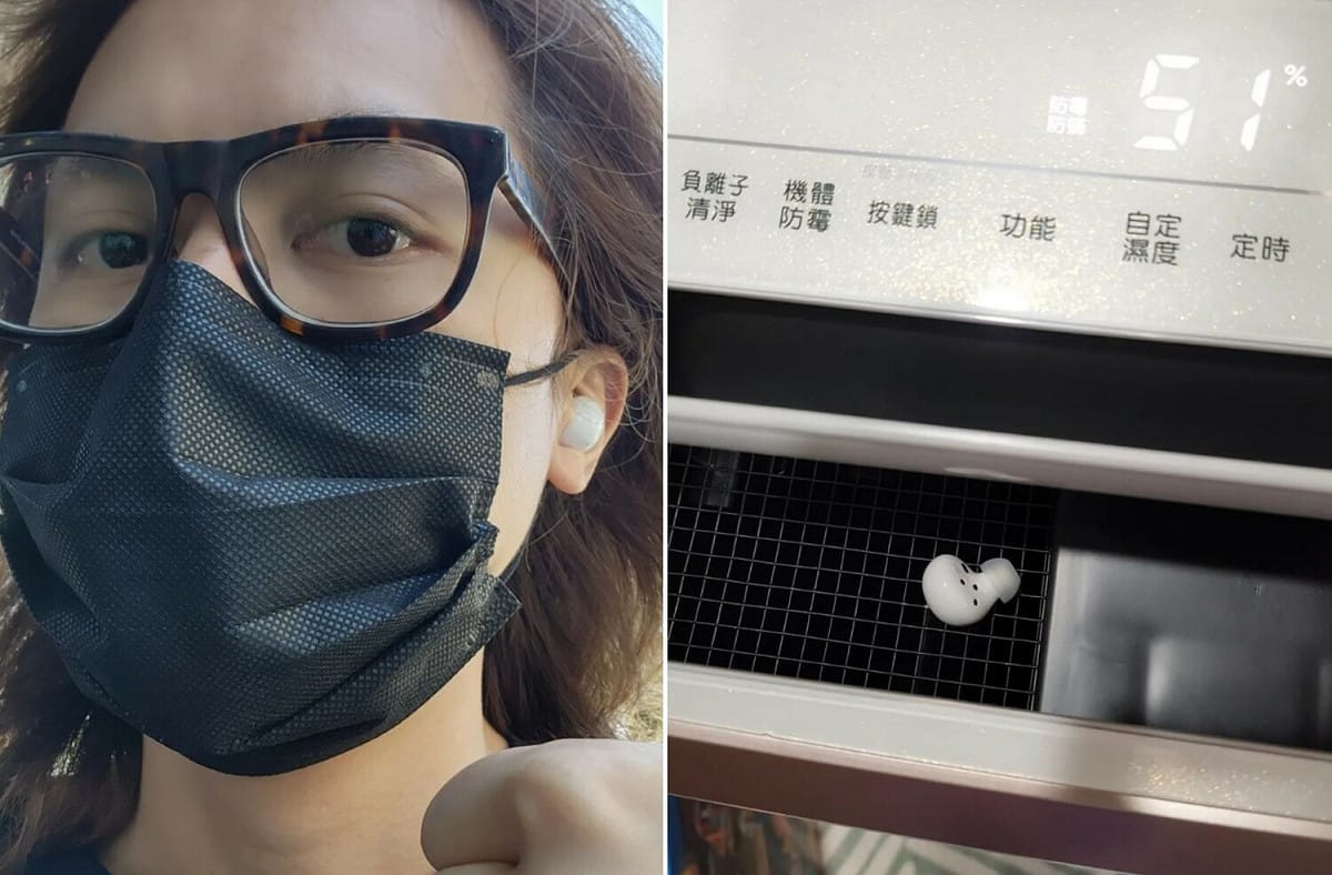 HowHow將耳機從水溝撈上來，清洗後放到除濕機上弄乾。 圖：翻攝自IG/howhowhasfriends