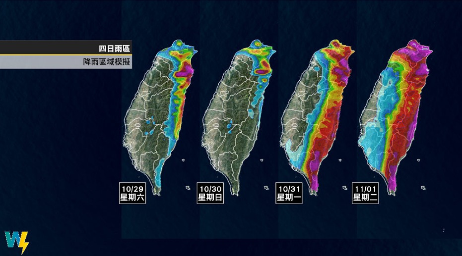明日至下週二雨量預估圖。 圖：取自彭啟明臉書