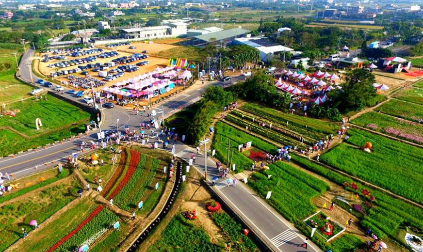 由高空俯瞰活動現場，彩芋地景藝術令人期待。 圖：翻攝自桃園彩芋季臉書