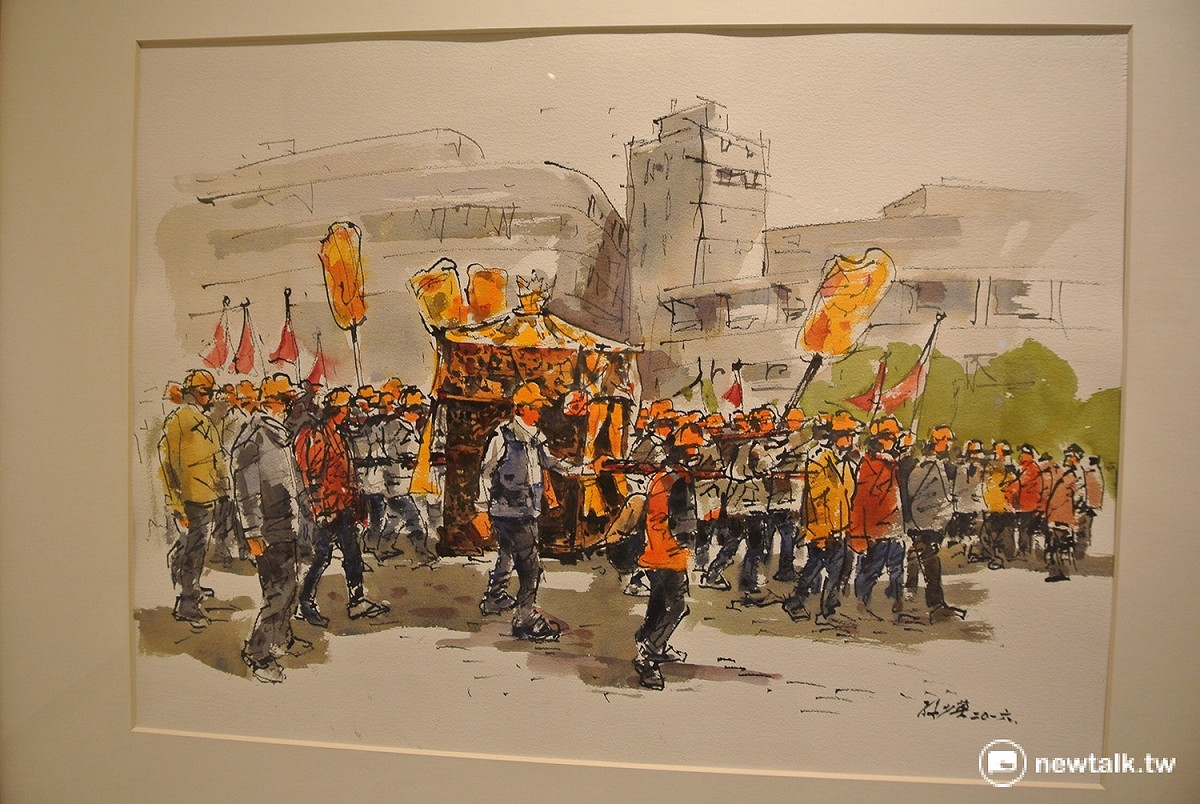 出彰化城~南瑤宮笨港進香藝術家聯展與這次聯展同名的作品「出彰化城」，是孫少英的作品之一。 圖：唐復年／攝