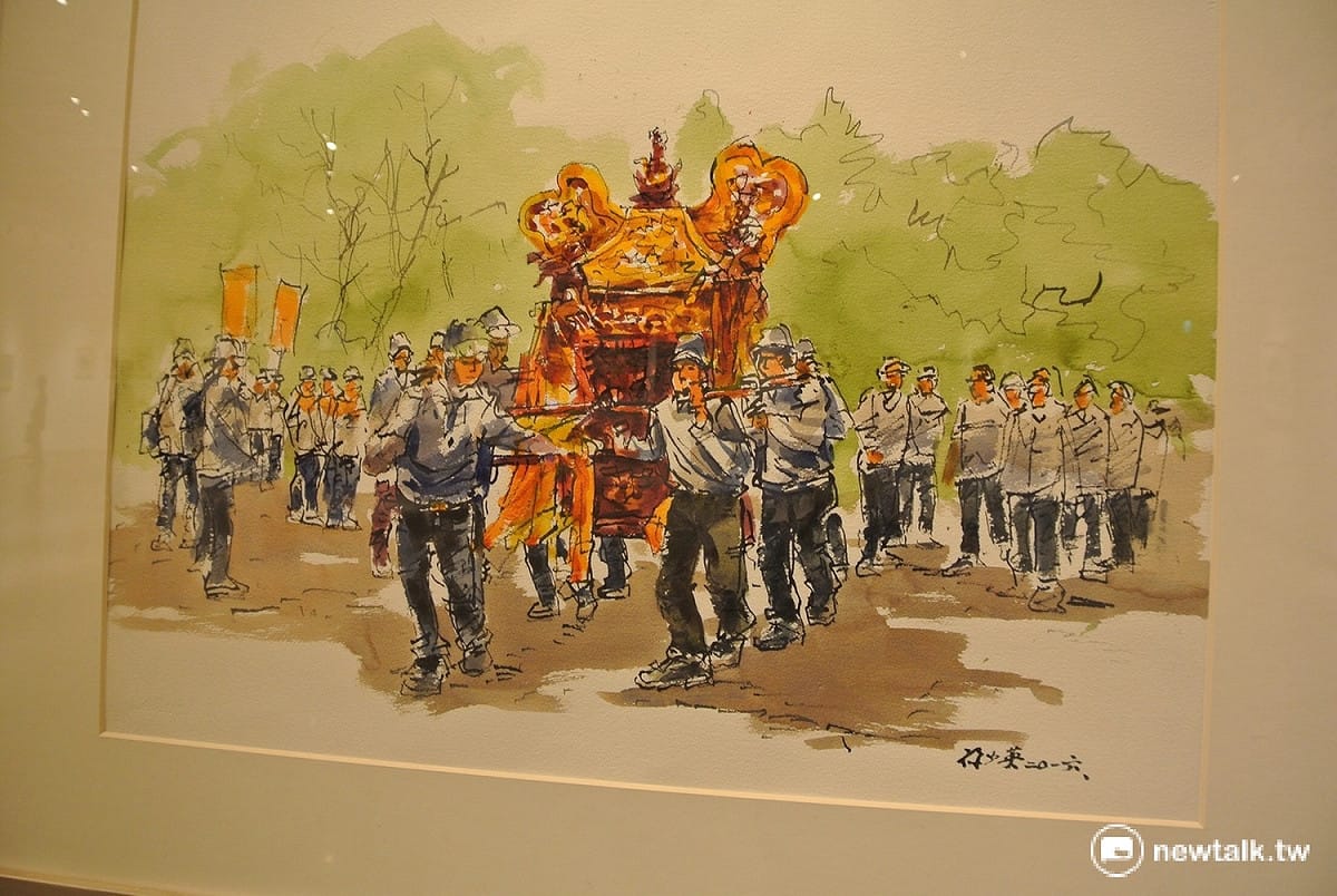 出彰化城~南瑤宮笨港進香藝術家聯展的作品「接駕」，是孫少英的作品之一。 圖：唐復年／攝
