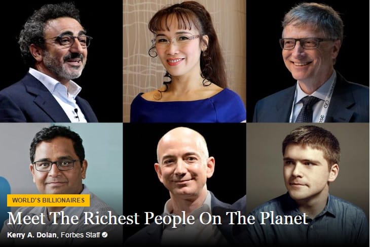 美國《富比世》雜誌（Forbes）公布2017年最新世界富豪排行榜。 圖：翻攝Forbes官網
